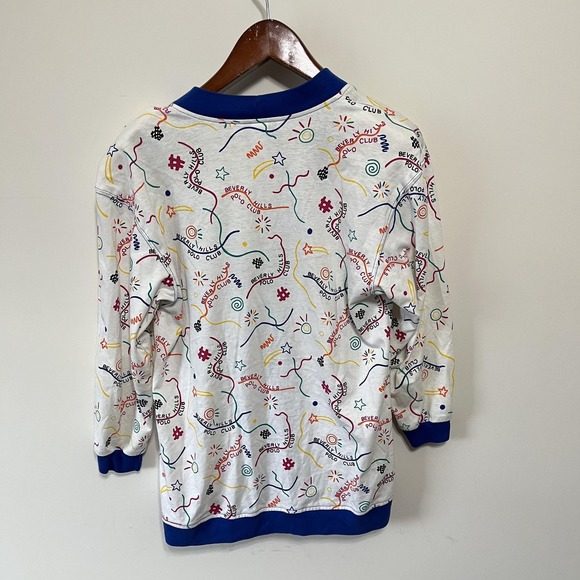 Vintage Beverly Hills Polo Club Cardigan Womens M Colorful Graphic Sweater Prep - Picture 4 of 5